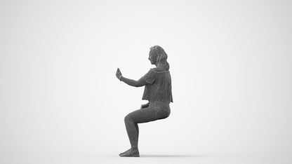 realistic 3D human woman casual sitting, archviz people FBX OBJ for Blender, square thumbnail