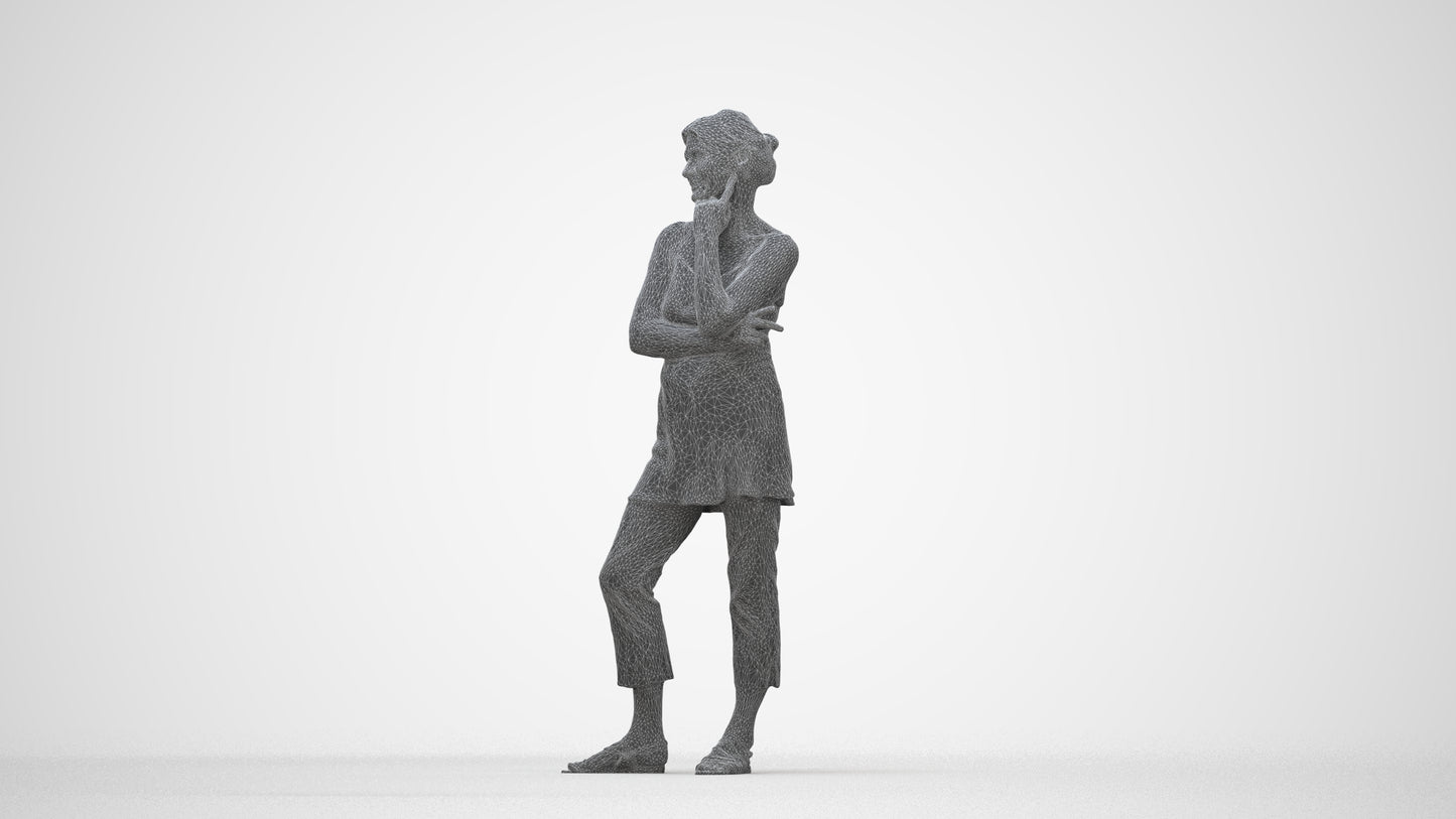 realistic 3D people senior woman casual standing, render-ready for V-Ray and Corona, FBX OBJ, wireframe back view