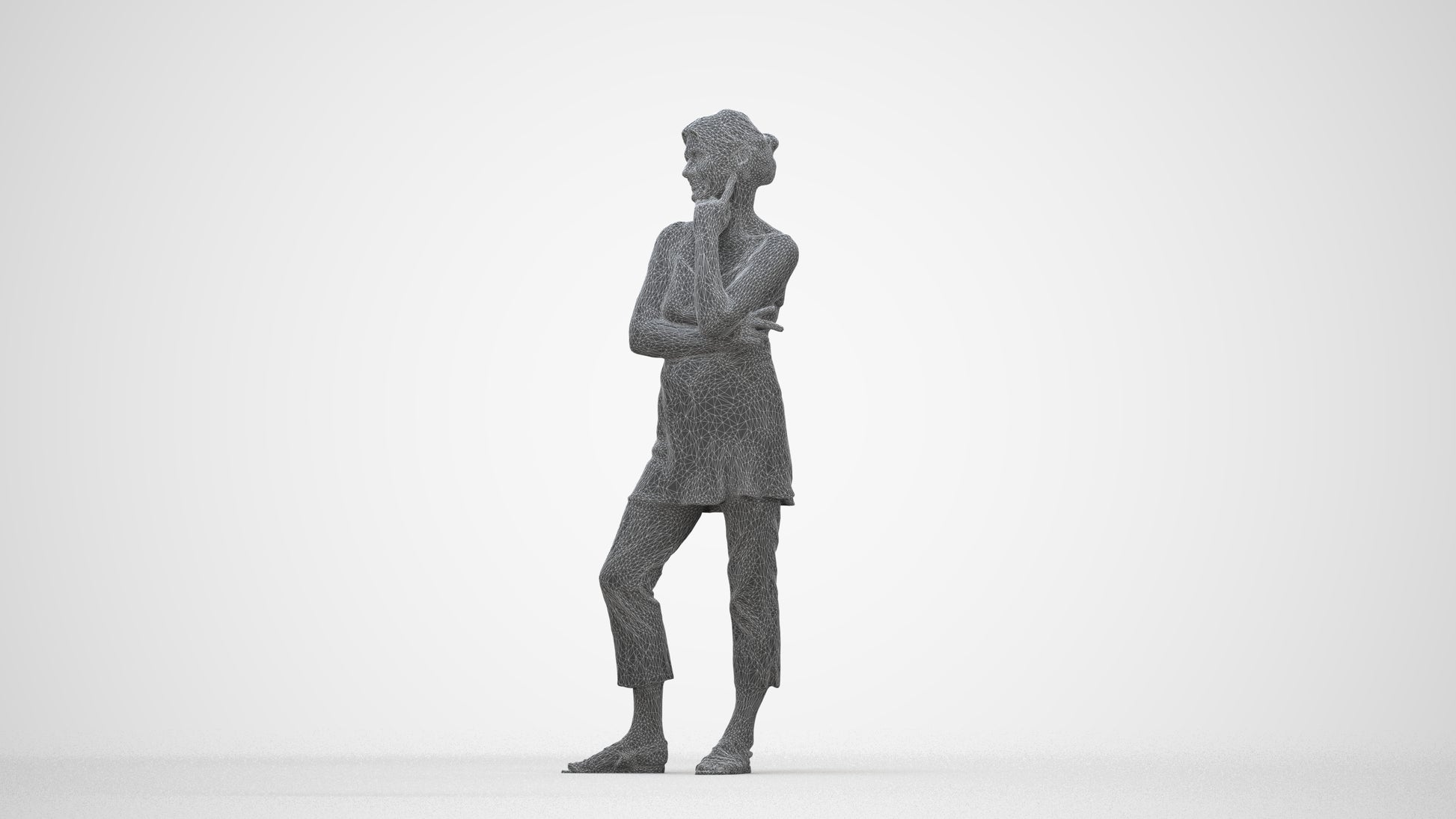 realistic 3D people senior woman casual standing, render-ready for V-Ray and Corona, FBX OBJ, wireframe back view