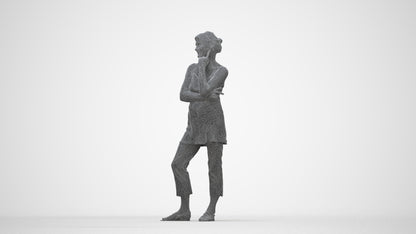 realistic 3D people senior woman casual standing, render-ready for V-Ray and Corona, FBX OBJ, wireframe back view