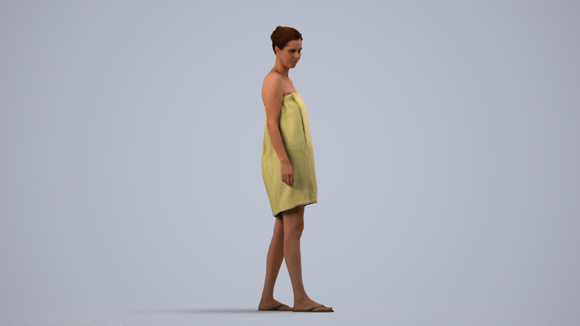 scanned 3D woman casual bathroom, photogrammetry people for Enscape and V-Ray, side view render