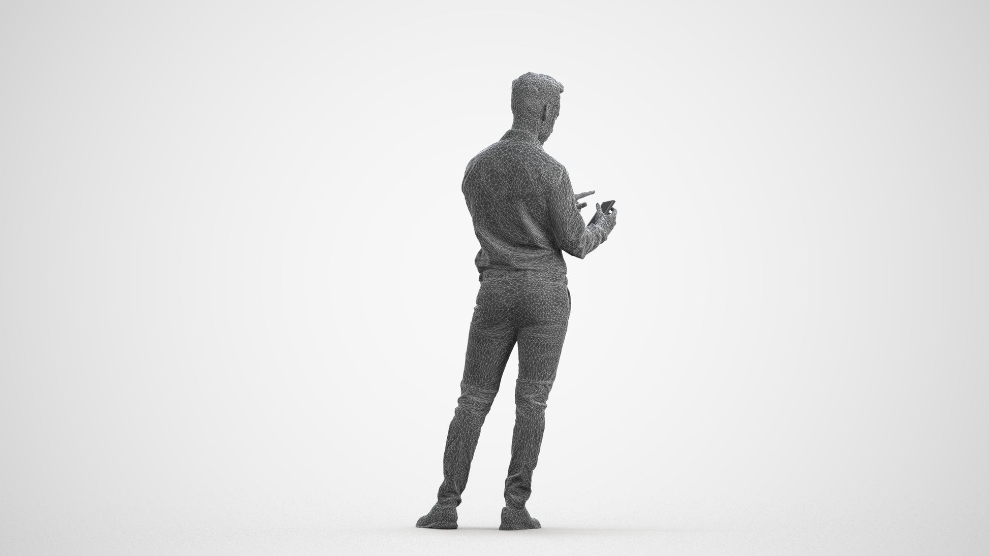 realistic 3D people man business standing, render-ready for V-Ray and Corona, FBX OBJ, wireframe front view