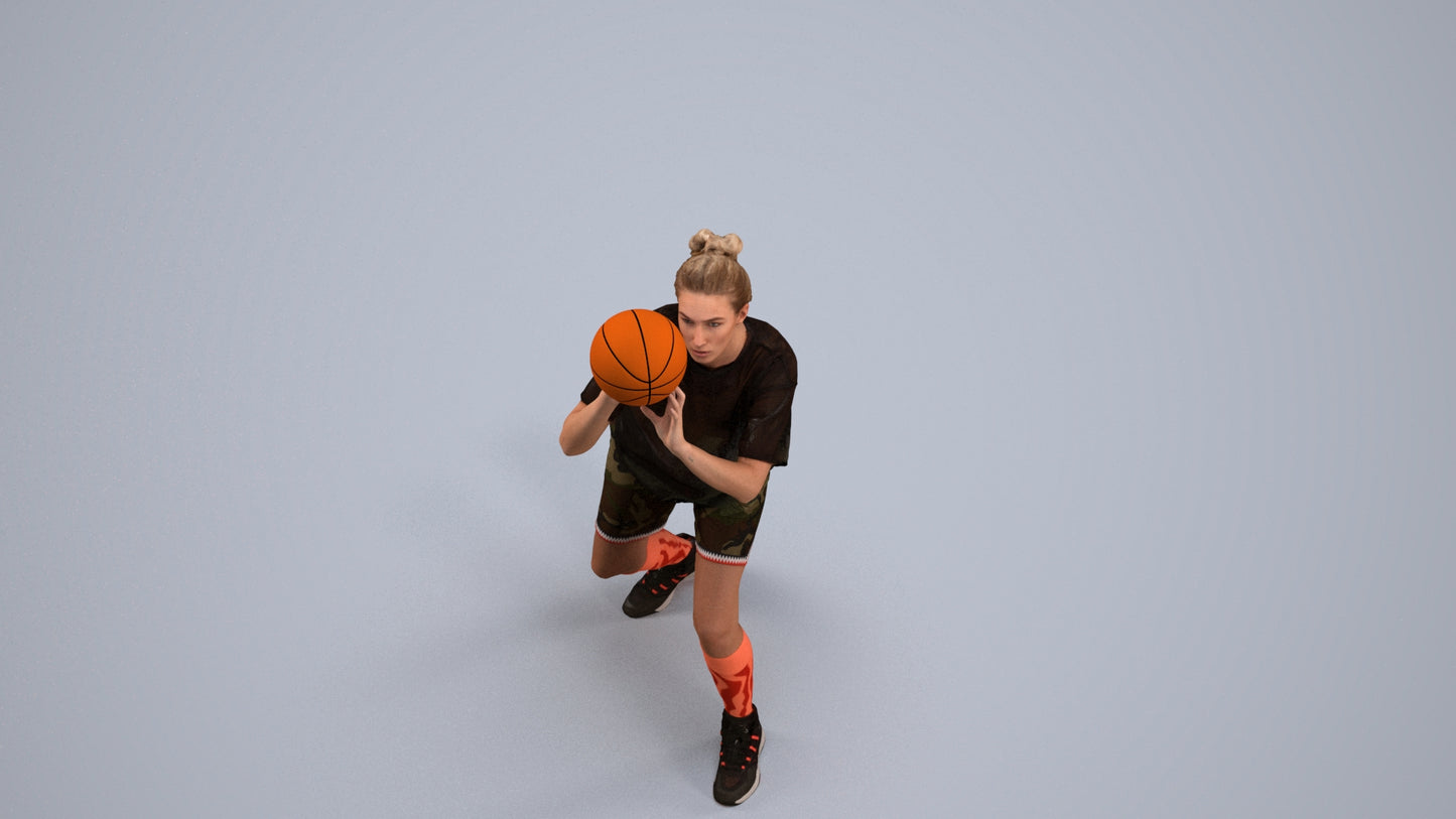 3D human model woman sport, photogrammetry scanned person for archviz, back view render