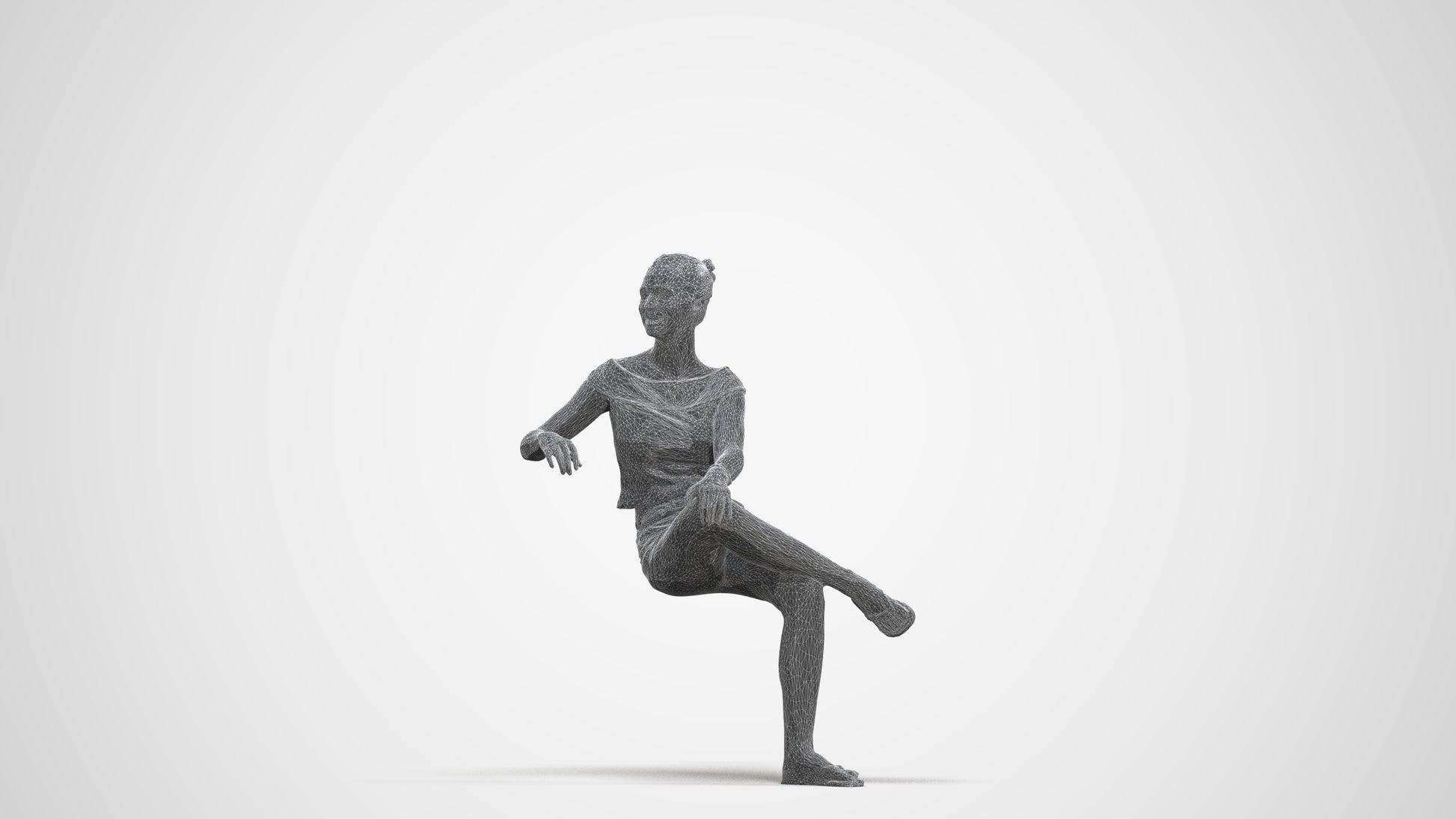 3D scanned girl sitting casual, photorealistic archviz people for Enscape and SketchUp, three-quarter front view render