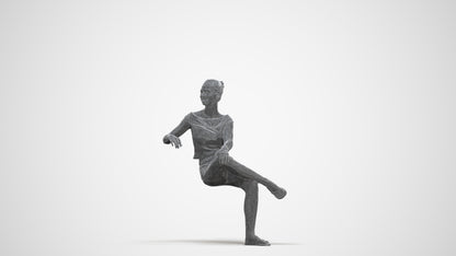 3D scanned girl sitting casual, photorealistic archviz people for Enscape and SketchUp, three-quarter front view render
