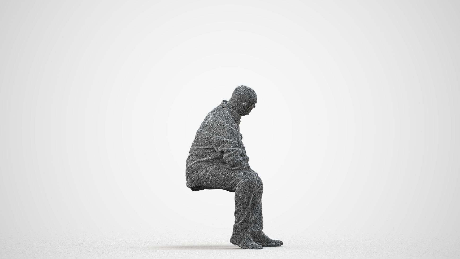 realistic 3D people senior man casual sitting, render-ready for V-Ray and Corona, FBX OBJ, wireframe side view