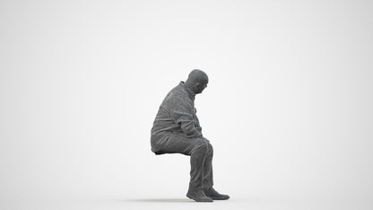 realistic 3D people senior man casual sitting, render-ready for V-Ray and Corona, FBX OBJ, wireframe side view