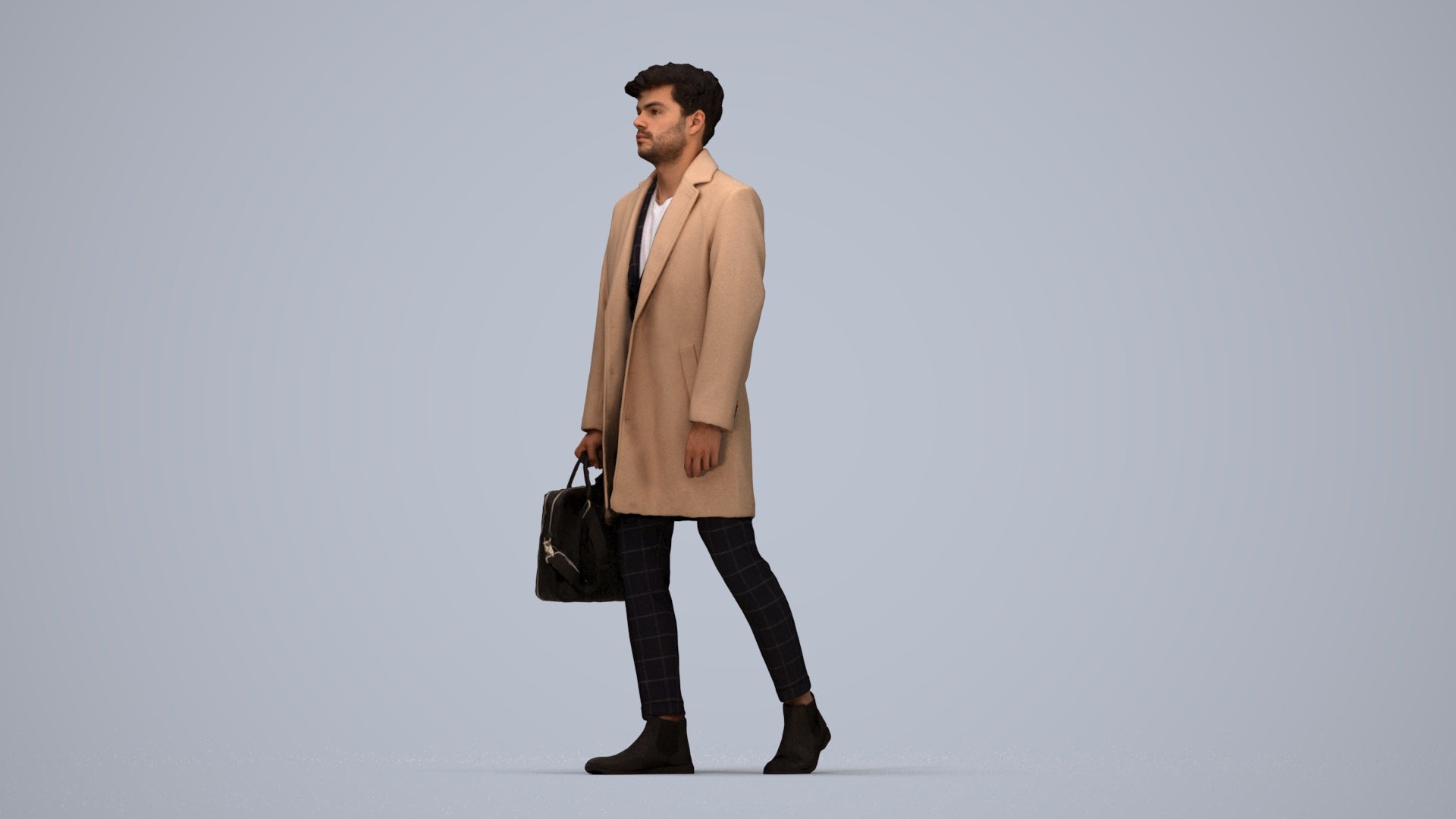 realistic 3D human man business walking, archviz people FBX OBJ for Blender, top-down view render