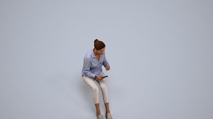 3D scanned senior woman sitting casual, photorealistic archviz people for Enscape and SketchUp, back view render