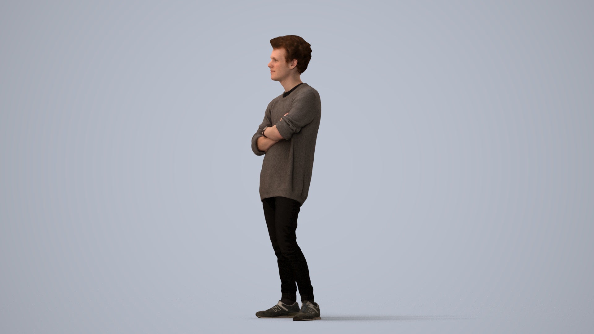 photogrammetry 3D man casual standing, realistic human model archviz FBX, three-quarter view render
