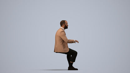 3D human model man business, photogrammetry scanned person for archviz, side view render