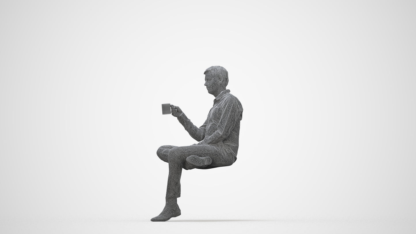 realistic 3D people man business, render-ready for V-Ray and Corona, FBX OBJ, wireframe back view