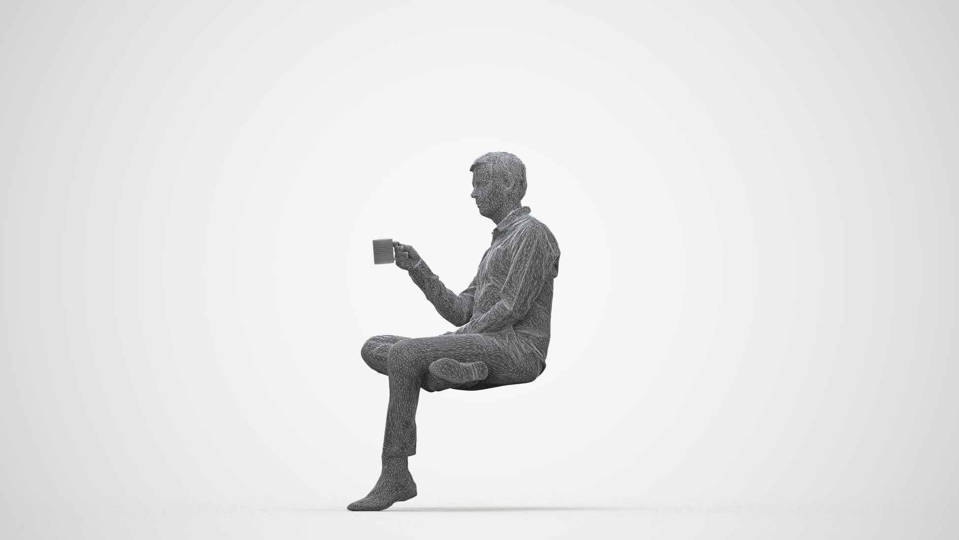 realistic 3D people man business, render-ready for V-Ray and Corona, FBX OBJ, wireframe back view