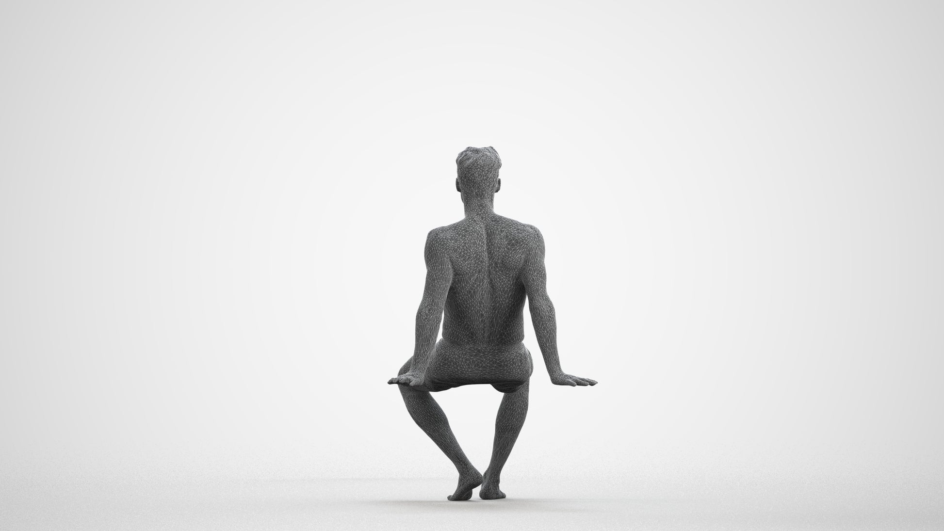 3D human model man sport pool, photogrammetry scanned person for archviz, wireframe front view