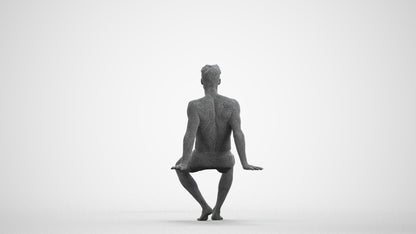 3D human model man sport pool, photogrammetry scanned person for archviz, wireframe front view