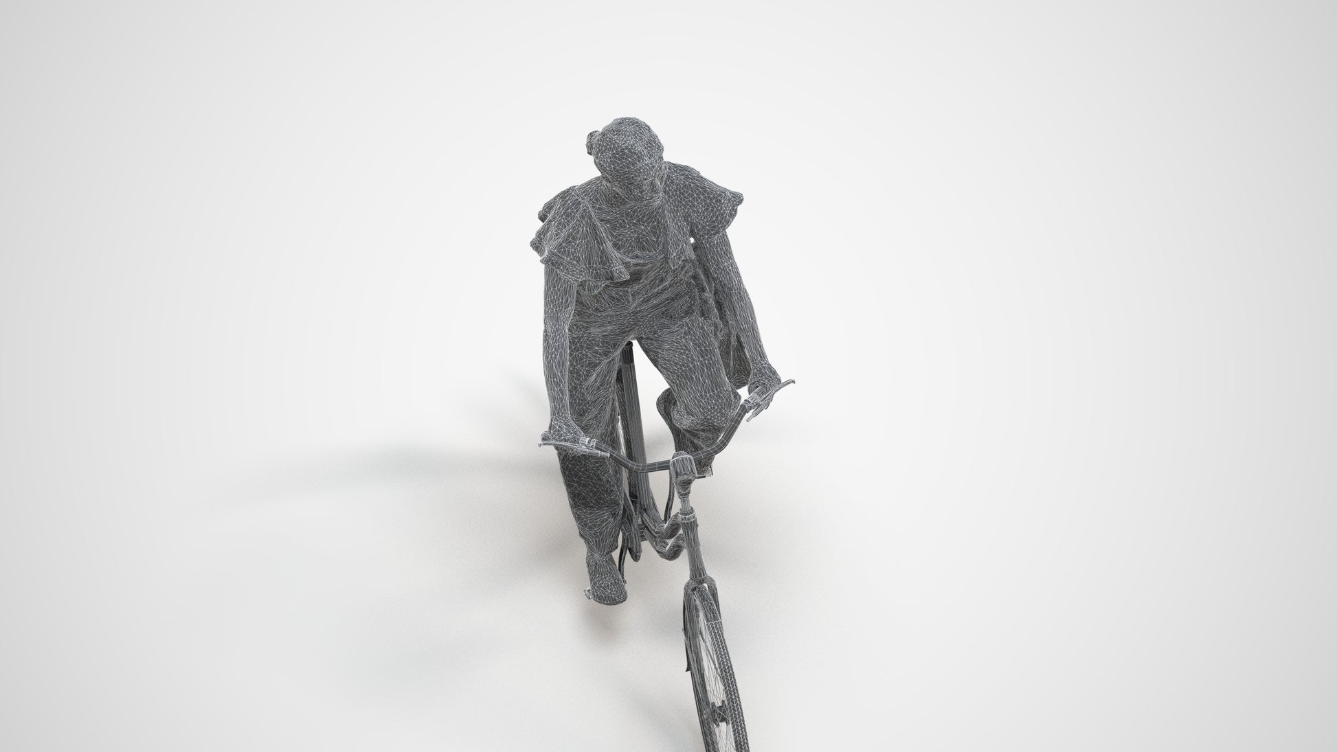 3D scanned woman cycling business, photorealistic archviz people for Enscape and SketchUp, wireframe three-quarter view