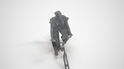 3D scanned woman cycling business, photorealistic archviz people for Enscape and SketchUp, wireframe three-quarter view