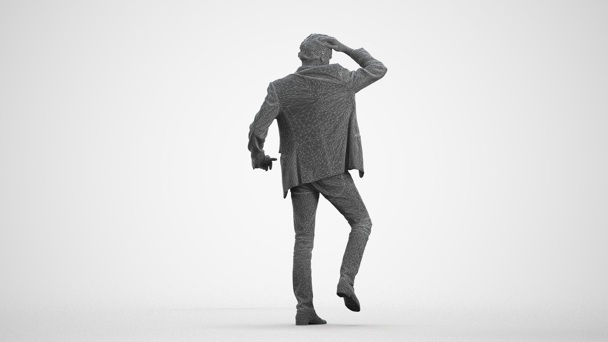 scanned 3D man business standing, photogrammetry people for Enscape and V-Ray, wireframe front view