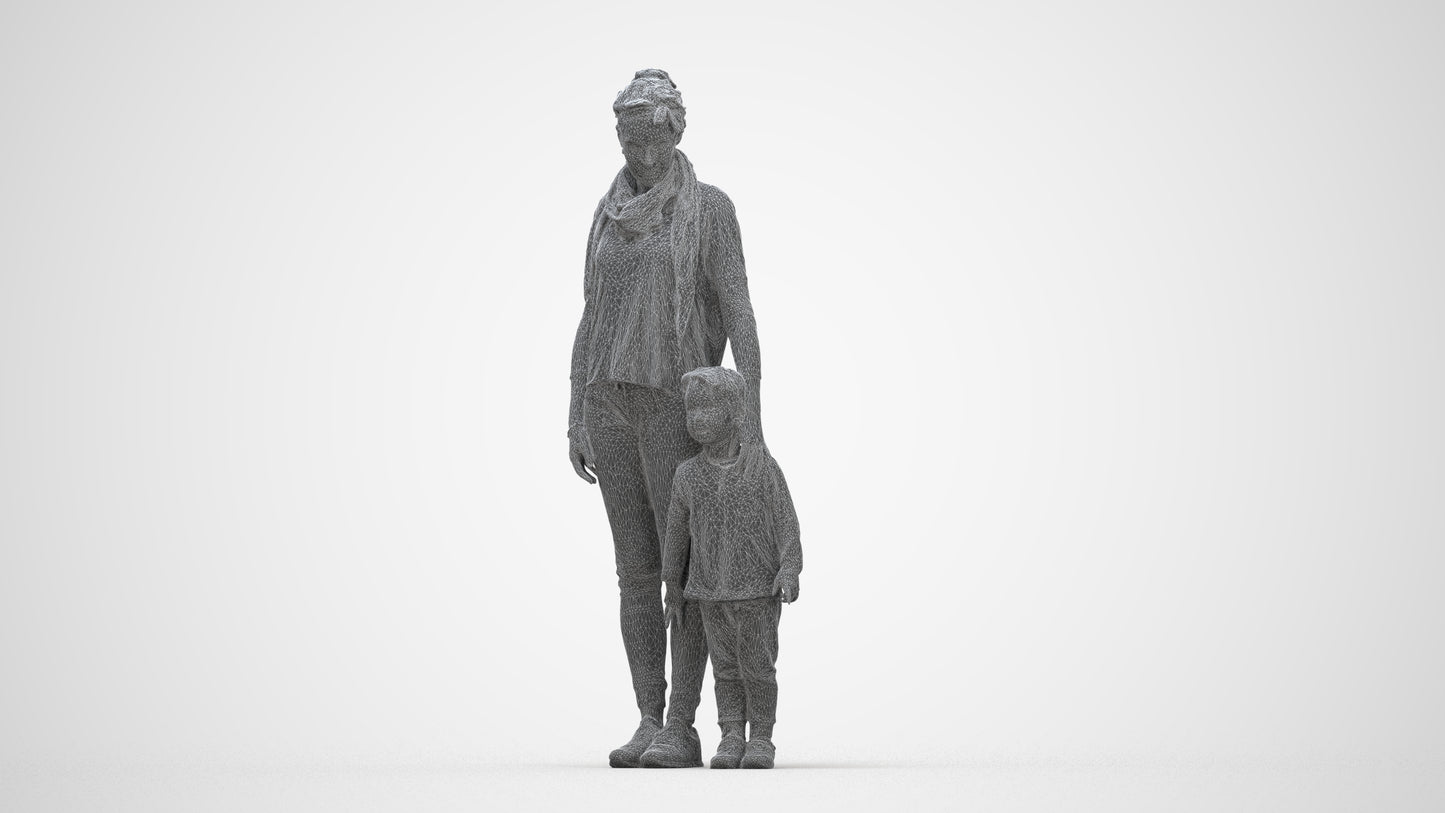 realistic 3D people girl casual kids, render-ready for V-Ray and Corona, FBX OBJ, wireframe back view