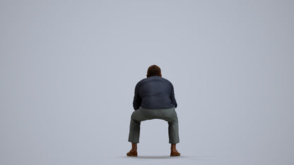 realistic 3D human man casual sitting, archviz people FBX OBJ for Blender, front view render