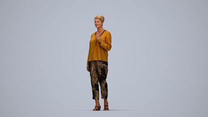 scanned 3D woman casual walking, photogrammetry people for Enscape and V-Ray, top-down view render