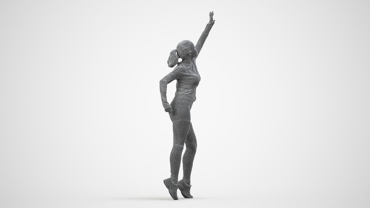 realistic 3D human woman sport, archviz people FBX OBJ for Blender, wireframe side view