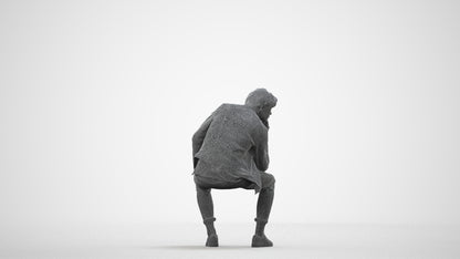 scanned 3D man casual sitting, photogrammetry people for Enscape and V-Ray, wireframe side view