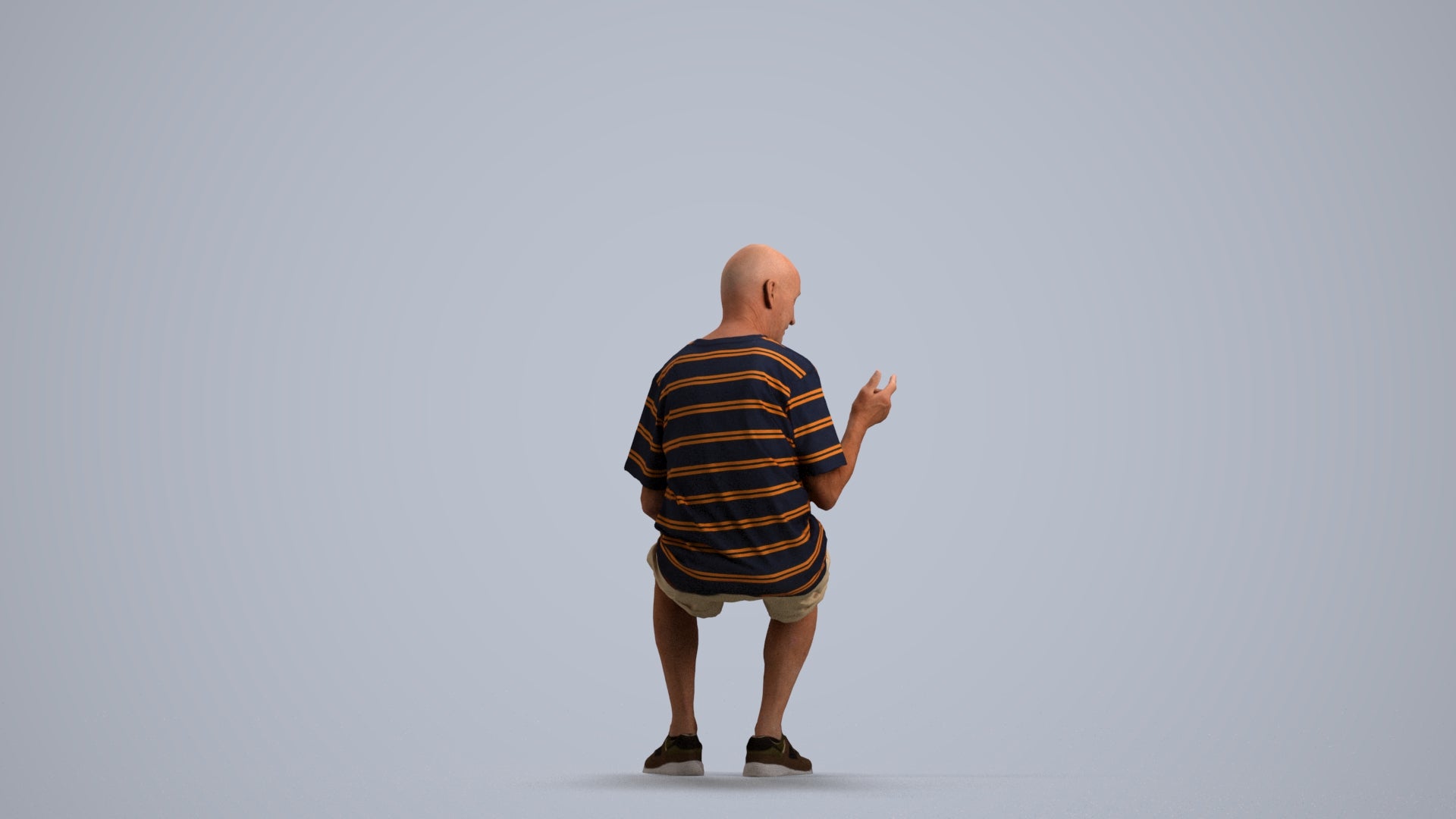 3D scanned senior man sitting casual, photorealistic archviz people for Enscape and SketchUp, front view render