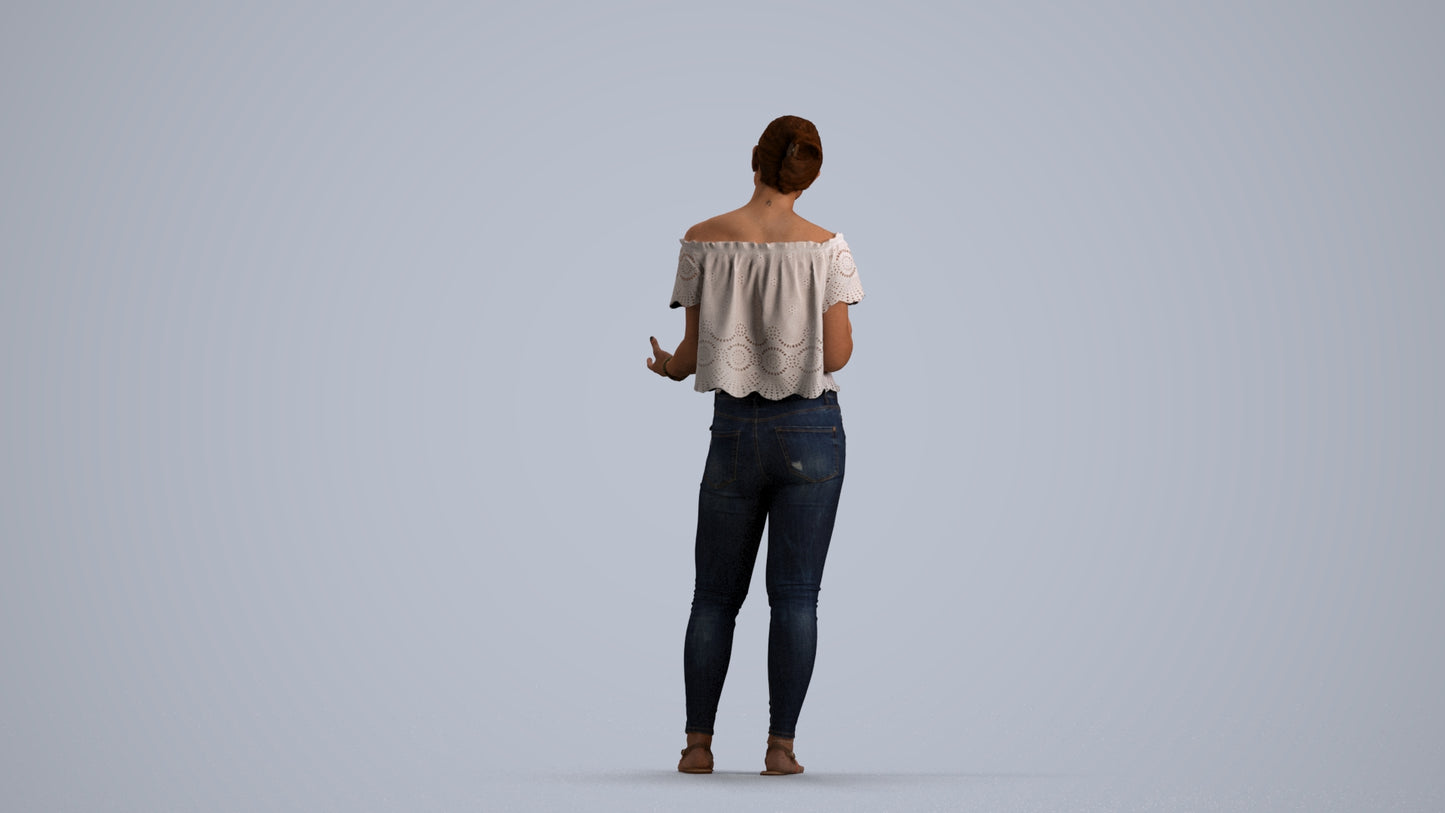 3D scanned woman standing casual, photorealistic archviz people for Enscape and SketchUp, front view render