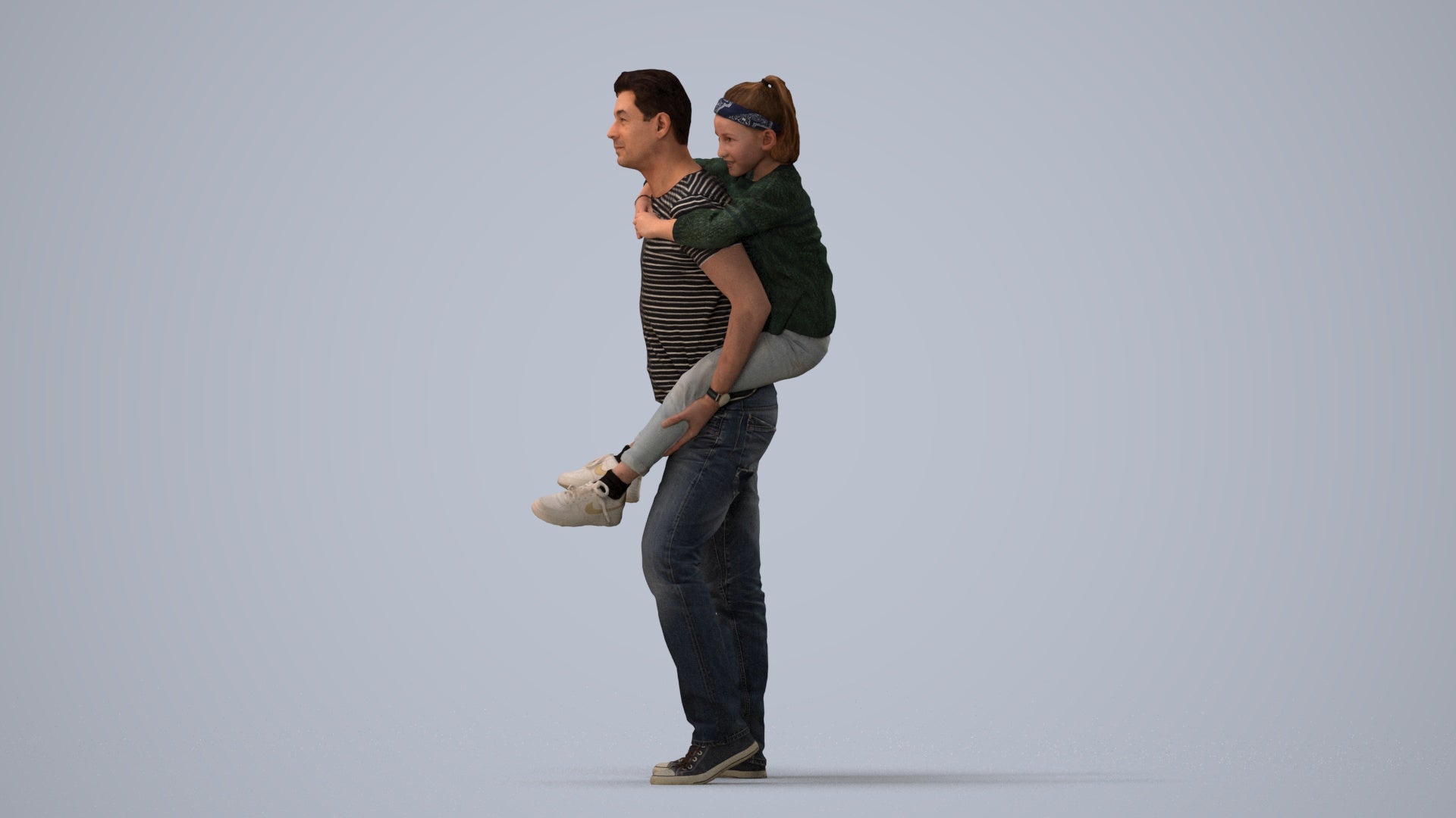 3D scanned girl kids casual, photorealistic archviz people for Enscape and SketchUp, three-quarter view render