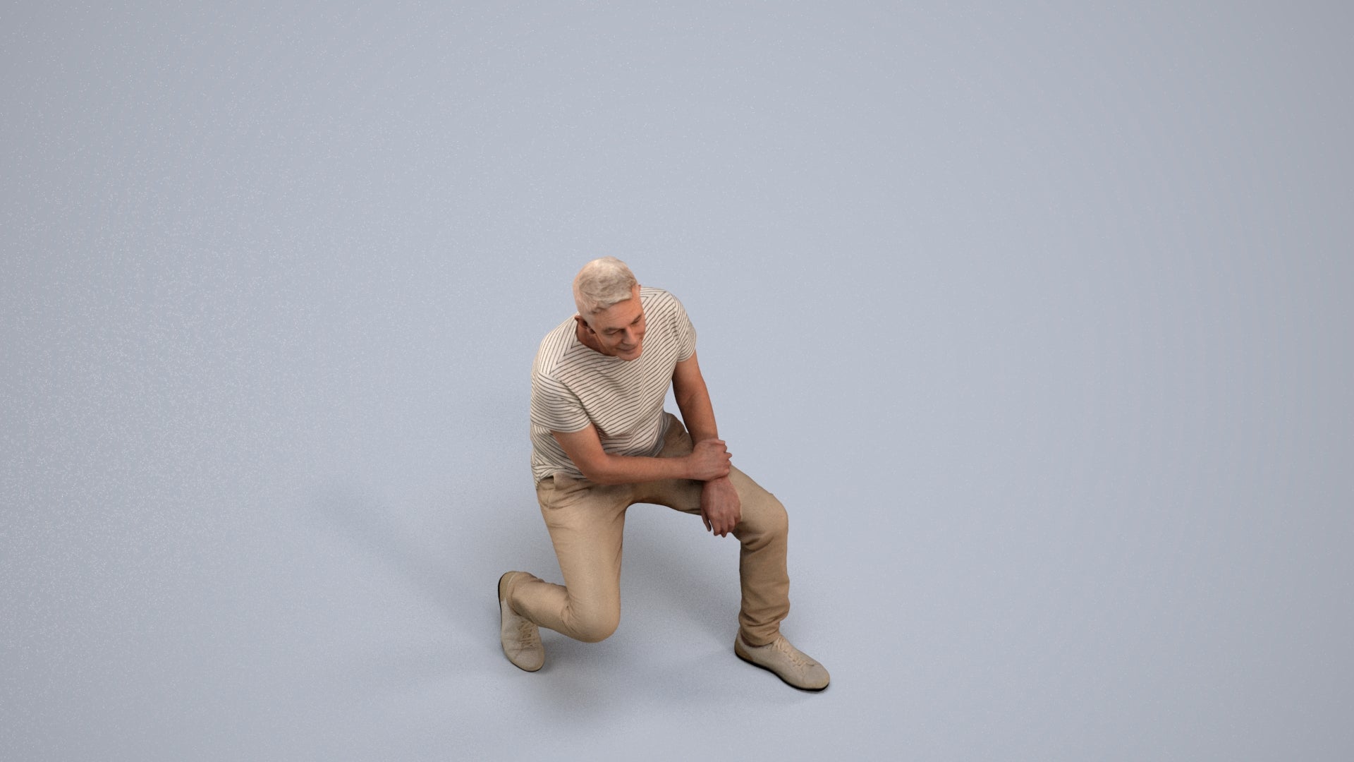 scanned 3D senior man casual sitting, photogrammetry people for Enscape and V-Ray, back view render
