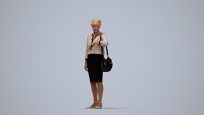 3D scanned senior woman standing business, photorealistic archviz people for Enscape and SketchUp, top-down view render