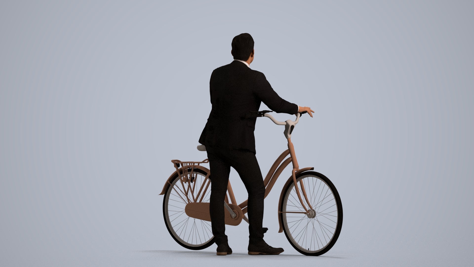 photogrammetry 3D man business cycling, realistic human model archviz FBX, front view render
