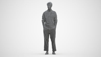 3D human model man casual standing, photogrammetry scanned person for archviz, three-quarter front view render