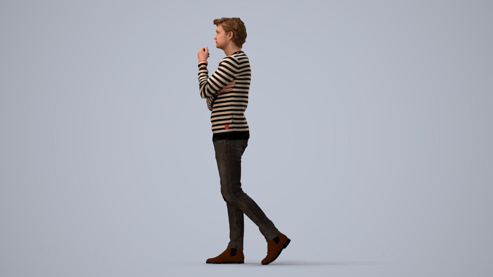realistic 3D human man casual standing, archviz people FBX OBJ for Blender, three-quarter view render
