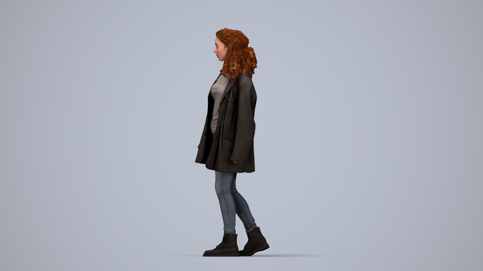 scanned 3D woman casual walking, photogrammetry people for Enscape and V-Ray, top-down view render