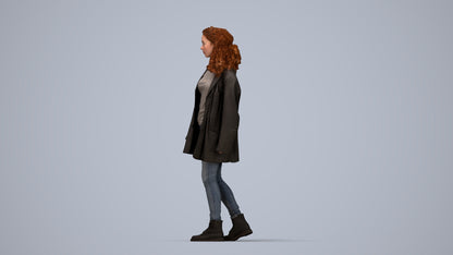 scanned 3D woman casual walking, photogrammetry people for Enscape and V-Ray, top-down view render