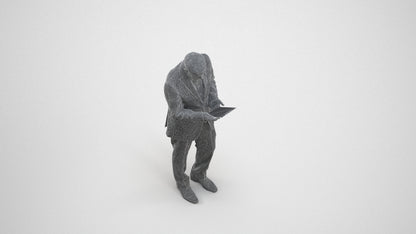 3D scanned senior man business, photorealistic archviz people for Enscape and SketchUp, wireframe three-quarter view