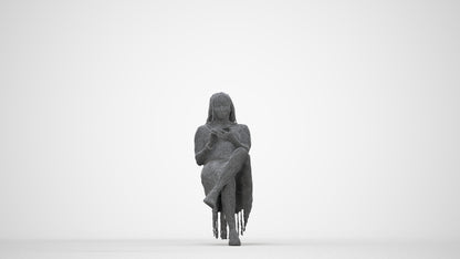 realistic 3D human woman casual sitting, archviz people FBX OBJ for Blender, wireframe back view