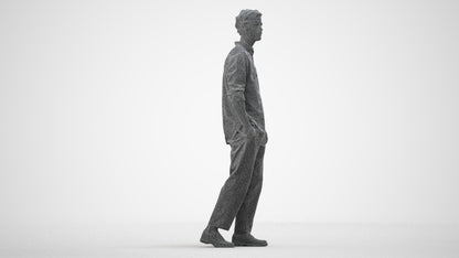 3D human model man casual walking, photogrammetry scanned person for archviz, wireframe front view