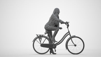 3D people model woman casual cycling, scanned human for 3ds Max rendering, wireframe side view