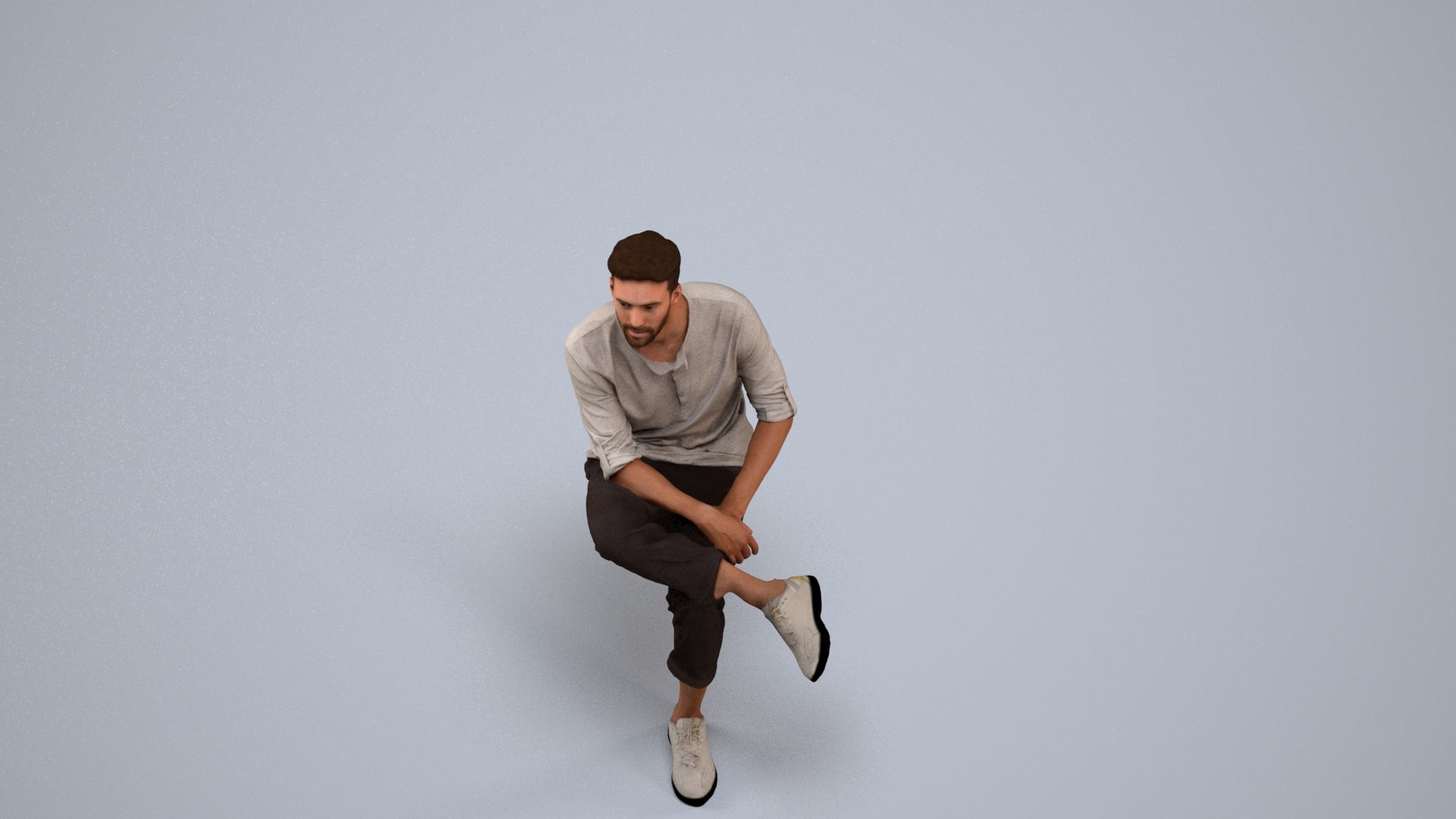 3D people model man casual sitting, scanned human for 3ds Max rendering, back view render
