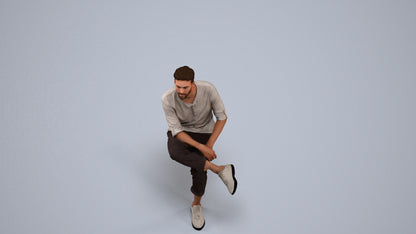 3D people model man casual sitting, scanned human for 3ds Max rendering, back view render