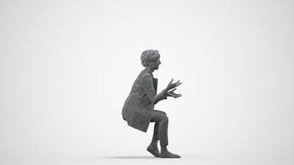 realistic 3D woman business sitting, scanned archviz people for Blender and 3ds Max, wireframe side view
