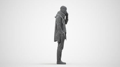 3D scanned man standing casual, photorealistic archviz people for Enscape and SketchUp, wireframe side view