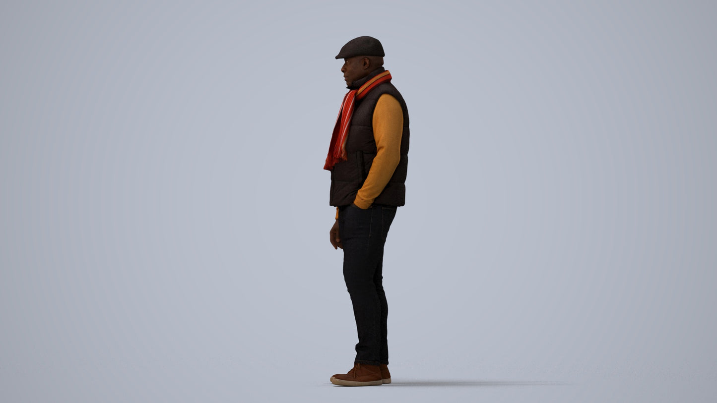 3D scanned man standing casual, photorealistic archviz people for Enscape and SketchUp, three-quarter view render