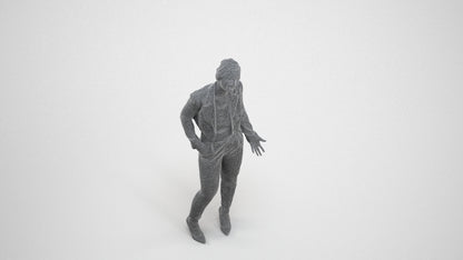3D human model woman business, photogrammetry scanned person for archviz, wireframe three-quarter view