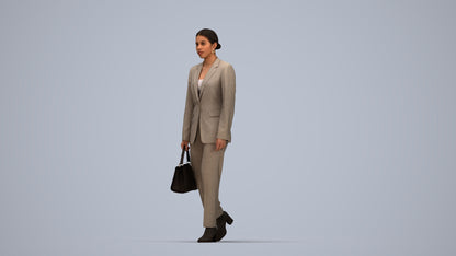 realistic 3D woman business walking, scanned archviz people for Blender and 3ds Max, top-down view render