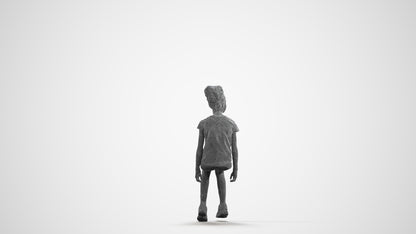 3D people model girl casual kids, scanned human for 3ds Max rendering, wireframe front view