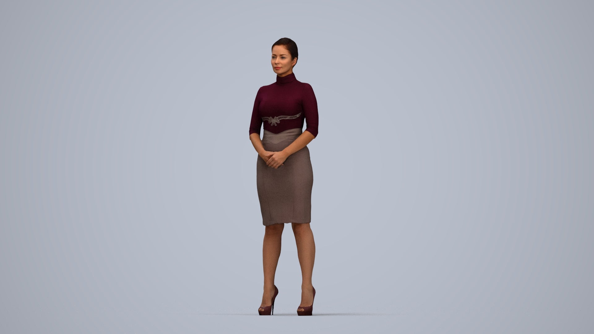 scanned 3D woman business, photogrammetry people for Enscape and V-Ray, top-down view render